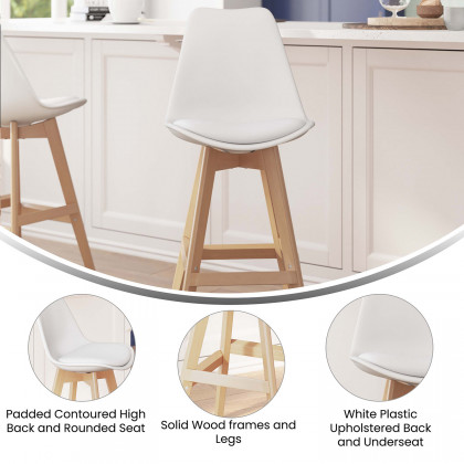 BLNK Dana Commercial LeatherSoft Modern Counter Stools with Plastic Backrest and Padded Seat Set of 2 - White