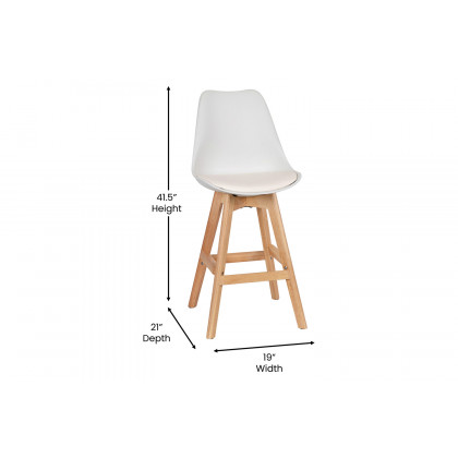 BLNK Dana Commercial LeatherSoft Modern Counter Stools with Plastic Backrest and Padded Seat Set of 2 - White