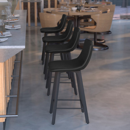 BLNK Caleb Commercial LeatherSoft Armless Counter Height Stools with Footrests with Black Matte Metal Frames Set of 2 - Black