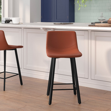 BLNK - Caleb Commercial LeatherSoft Armless Counter Height Stools with Footrests with Black Matte Metal Frames Set of 2