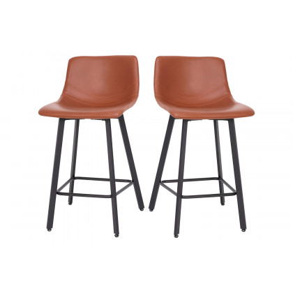 BLNK Caleb Commercial LeatherSoft Armless Counter Height Stools with Footrests with Black Matte Metal Frames Set of 2 - Cognac