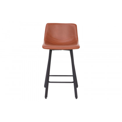 BLNK Caleb Commercial LeatherSoft Armless Counter Height Stools with Footrests with Black Matte Metal Frames Set of 2 - Cognac