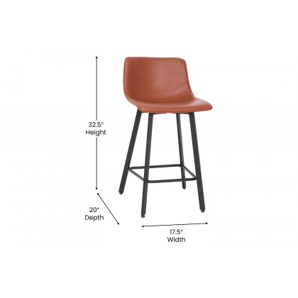 BLNK Caleb Commercial LeatherSoft Armless Counter Height Stools with Footrests with Black Matte Metal Frames Set of 2 - Cognac