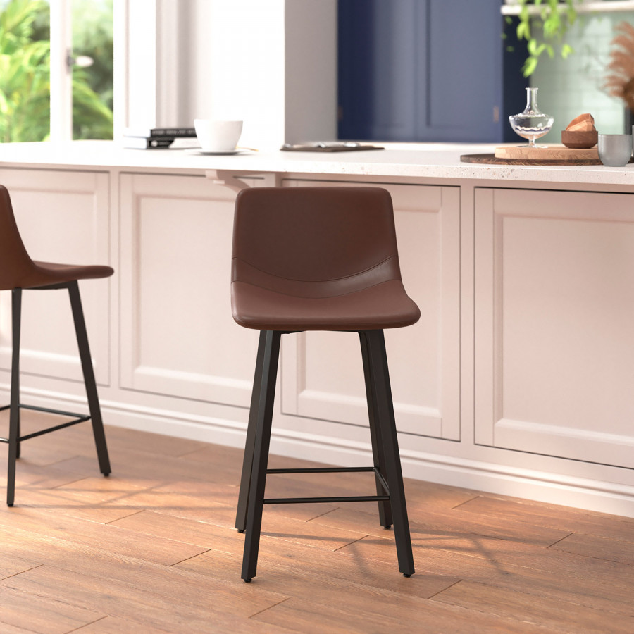 BLNK - Caleb Commercial LeatherSoft Armless Counter Height Stools with Footrests with Black Matte Metal Frames Set of 2
