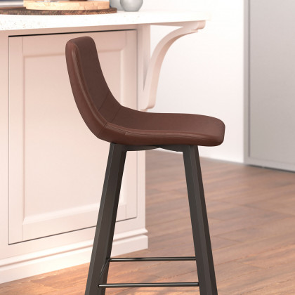 BLNK - Caleb Commercial LeatherSoft Armless Counter Height Stools with Footrests with Black Matte Metal Frames Set of 2