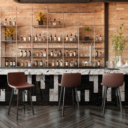 BLNK Caleb Commercial LeatherSoft Armless Counter Height Stools with Footrests with Black Matte Metal Frames Set of 2 - Chocolate Brown