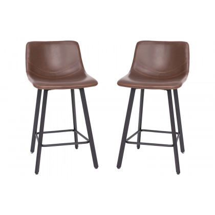 BLNK Caleb Commercial LeatherSoft Armless Counter Height Stools with Footrests with Black Matte Metal Frames Set of 2 - Chocolate Brown