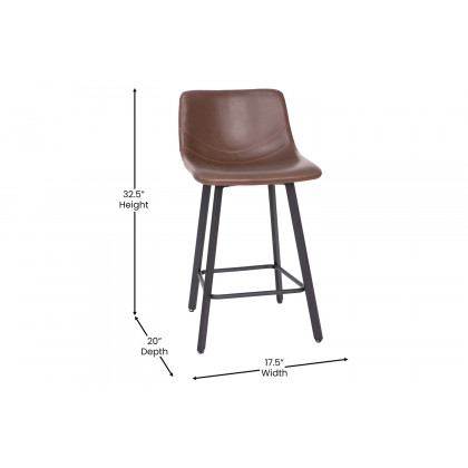 BLNK Caleb Commercial LeatherSoft Armless Counter Height Stools with Footrests with Black Matte Metal Frames Set of 2 - Chocolate Brown