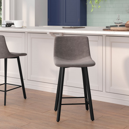 BLNK - Caleb Commercial LeatherSoft Armless Counter Height Stools with Footrests with Black Matte Metal Frames Set of 2