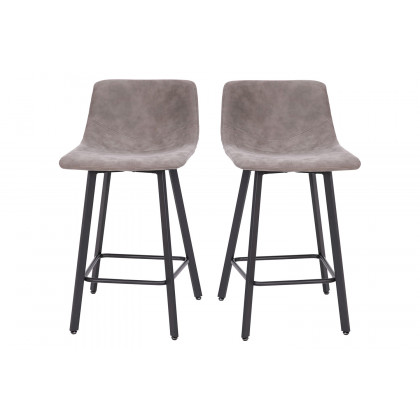 BLNK Caleb Commercial LeatherSoft Armless Counter Height Stools with Footrests with Black Matte Metal Frames Set of 2 - Gray