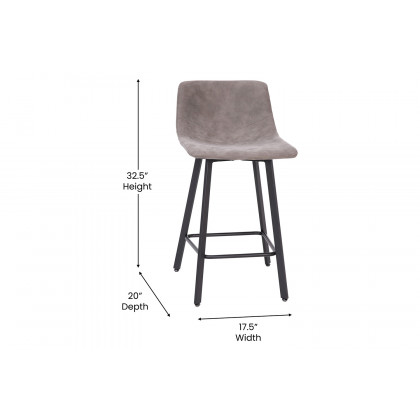 BLNK Caleb Commercial LeatherSoft Armless Counter Height Stools with Footrests with Black Matte Metal Frames Set of 2 - Gray