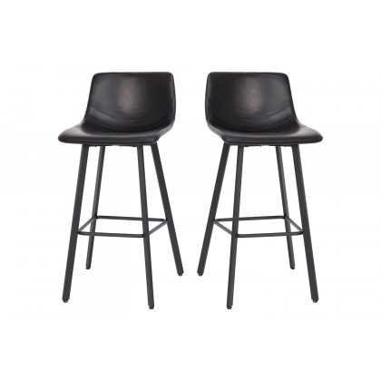 BLNK Caleb LeatherSoft Armless Bar Height Commercial Grade Bar Stools with Footrests and Black Matte Iron Frames Set of 2 - Black