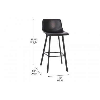 BLNK Caleb LeatherSoft Armless Bar Height Commercial Grade Bar Stools with Footrests and Black Matte Iron Frames Set of 2 - Black