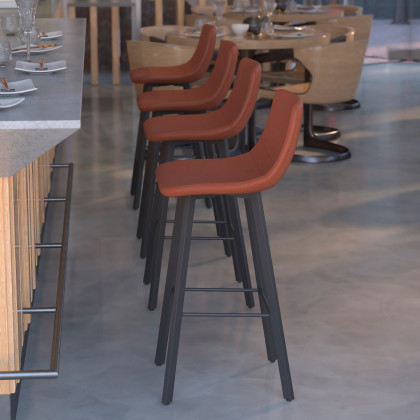 BLNK Caleb LeatherSoft Armless Bar Height Commercial Grade Bar Stools with Footrests and Black Matte Iron Frames Set of 2 - Cognac