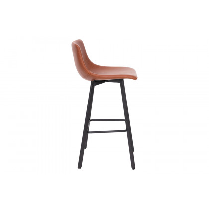 BLNK Caleb LeatherSoft Armless Bar Height Commercial Grade Bar Stools with Footrests and Black Matte Iron Frames Set of 2 - Cognac