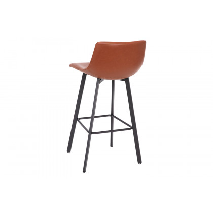 BLNK Caleb LeatherSoft Armless Bar Height Commercial Grade Bar Stools with Footrests and Black Matte Iron Frames Set of 2 - Cognac