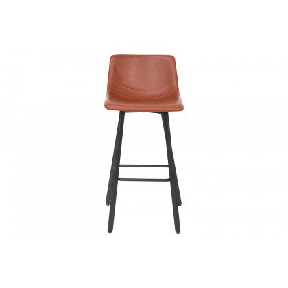 BLNK Caleb LeatherSoft Armless Bar Height Commercial Grade Bar Stools with Footrests and Black Matte Iron Frames Set of 2 - Cognac