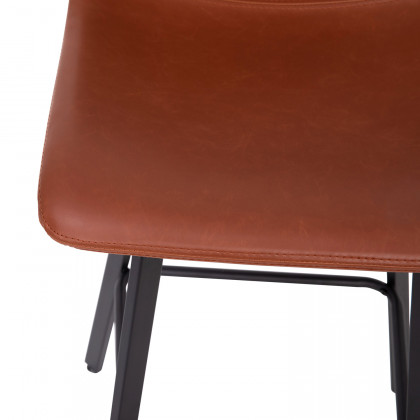 BLNK Caleb LeatherSoft Armless Bar Height Commercial Grade Bar Stools with Footrests and Black Matte Iron Frames Set of 2 - Cognac