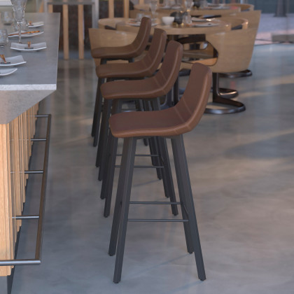 BLNK Caleb LeatherSoft Armless Bar Height Commercial Grade Bar Stools with Footrests and Black Matte Iron Frames Set of 2 - Chocolate Brown