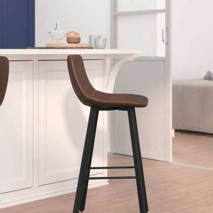 BLNK Caleb LeatherSoft Armless Bar Height Commercial Grade Bar Stools with Footrests and Black Matte Iron Frames Set of 2 - Chocolate Brown