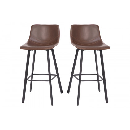 BLNK Caleb LeatherSoft Armless Bar Height Commercial Grade Bar Stools with Footrests and Black Matte Iron Frames Set of 2 - Chocolate Brown