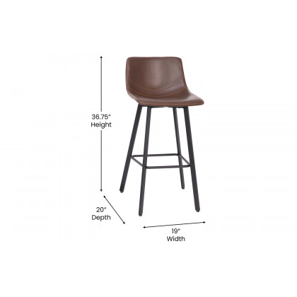 BLNK Caleb LeatherSoft Armless Bar Height Commercial Grade Bar Stools with Footrests and Black Matte Iron Frames Set of 2 - Chocolate Brown