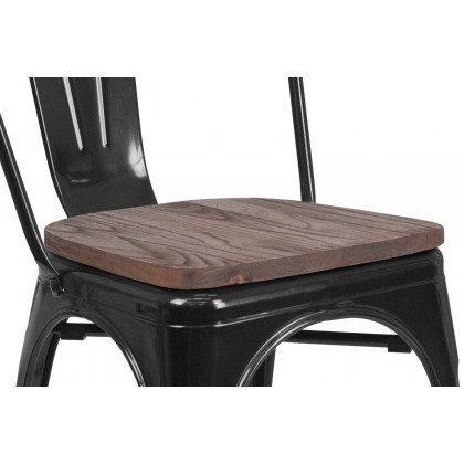 BLNK Perry Metal Stackable Chair with Wood Seat - Black