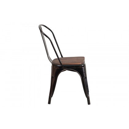 BLNK Perry Metal Stackable Chair with Wood Seat - Black/Antique Gold