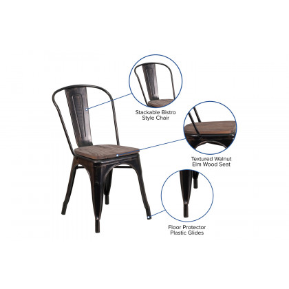 BLNK Perry Metal Stackable Chair with Wood Seat - Black/Antique Gold