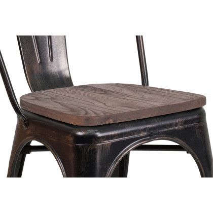 BLNK Perry Metal Stackable Chair with Wood Seat - Black/Antique Gold