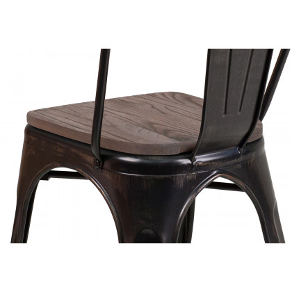 BLNK Perry Metal Stackable Chair with Wood Seat - Black/Antique Gold