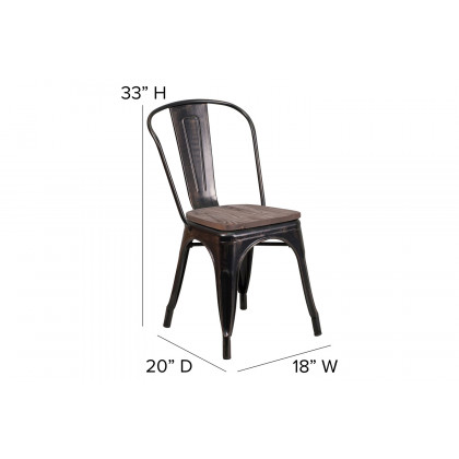 BLNK Perry Metal Stackable Chair with Wood Seat - Black/Antique Gold