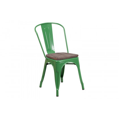 BLNK Perry Metal Stackable Chair with Wood Seat - Green