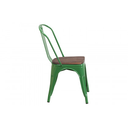 BLNK Perry Metal Stackable Chair with Wood Seat - Green