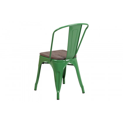BLNK Perry Metal Stackable Chair with Wood Seat - Green