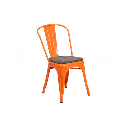 BLNK Perry Metal Stackable Chair with Wood Seat - Orange