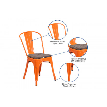 BLNK Perry Metal Stackable Chair with Wood Seat - Orange