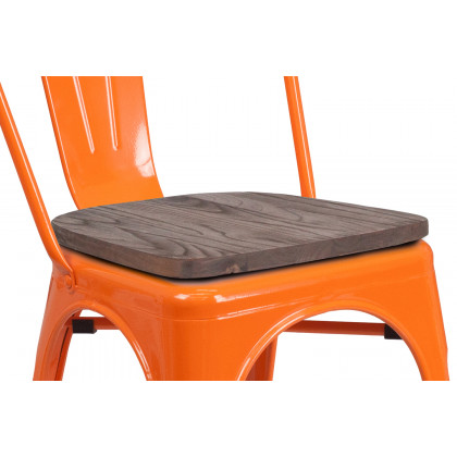 BLNK Perry Metal Stackable Chair with Wood Seat - Orange