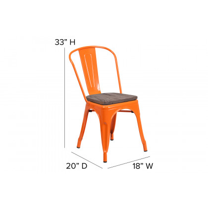 BLNK Perry Metal Stackable Chair with Wood Seat - Orange