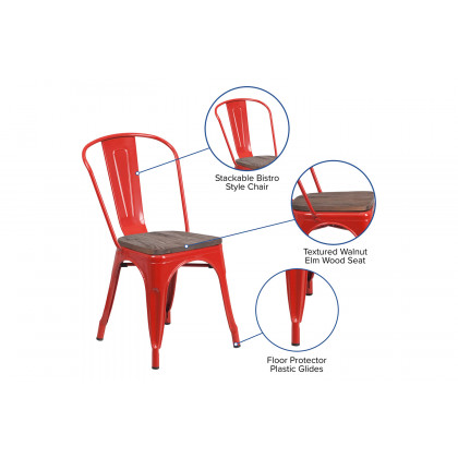 BLNK Perry Metal Stackable Chair with Wood Seat - Red