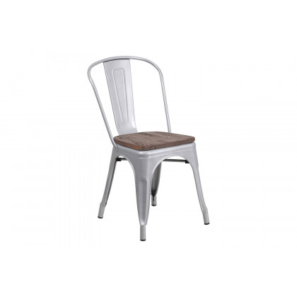 BLNK Perry Metal Stackable Chair with Wood Seat - Silver