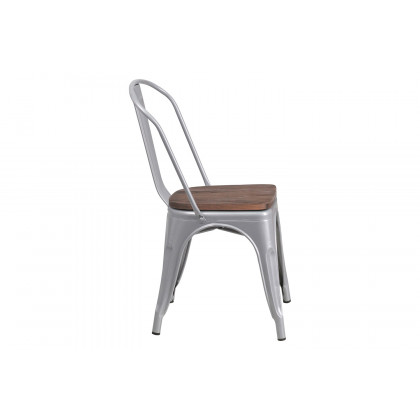 BLNK Perry Metal Stackable Chair with Wood Seat - Silver