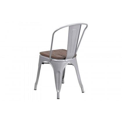 BLNK Perry Metal Stackable Chair with Wood Seat - Silver