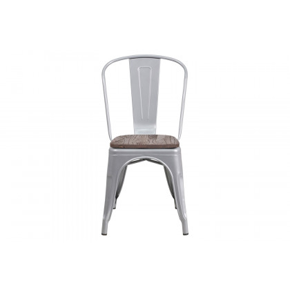 BLNK Perry Metal Stackable Chair with Wood Seat - Silver