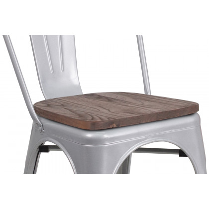 BLNK Perry Metal Stackable Chair with Wood Seat - Silver