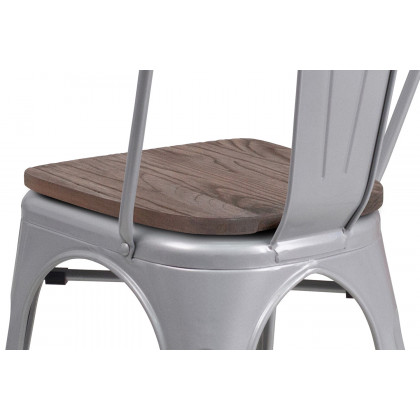 BLNK Perry Metal Stackable Chair with Wood Seat - Silver
