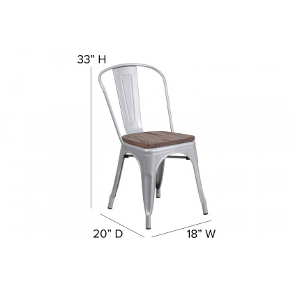 BLNK Perry Metal Stackable Chair with Wood Seat - Silver