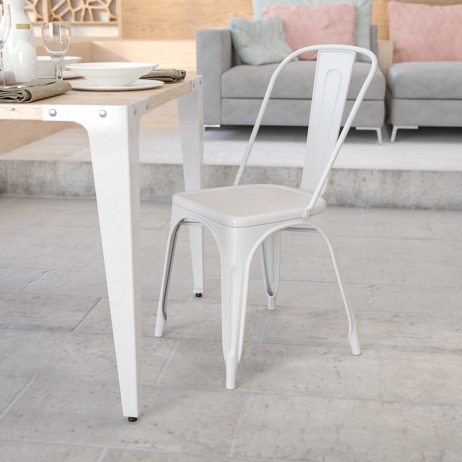BLNK Perry Commercial Metal Indoor-Outdoor Stackable Chair - White