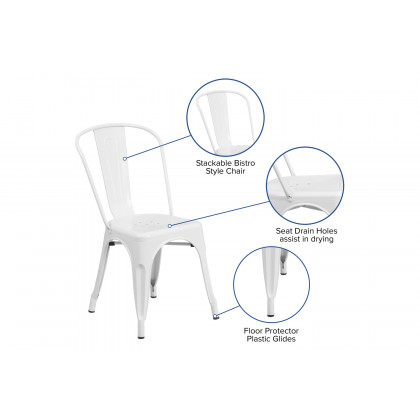 BLNK Perry Commercial Metal Indoor-Outdoor Stackable Chair - White