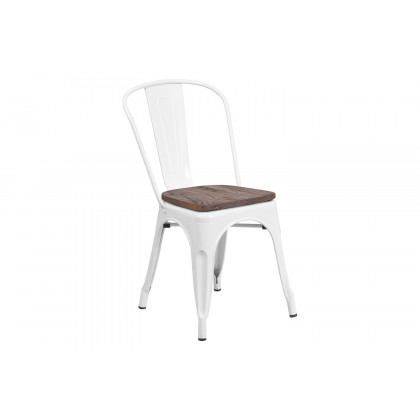 BLNK Perry Metal Stackable Chair with Wood Seat - White